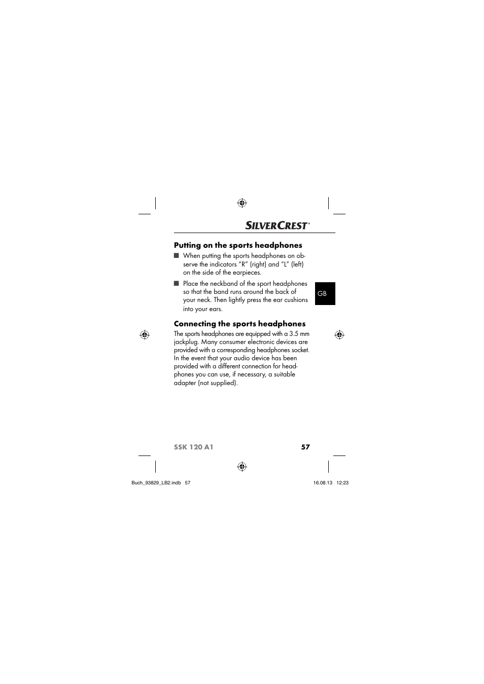 Putting on the sports headphones, Connecting the sports headphones | Crivit SSK 120 A1 User Manual | Page 60 / 69