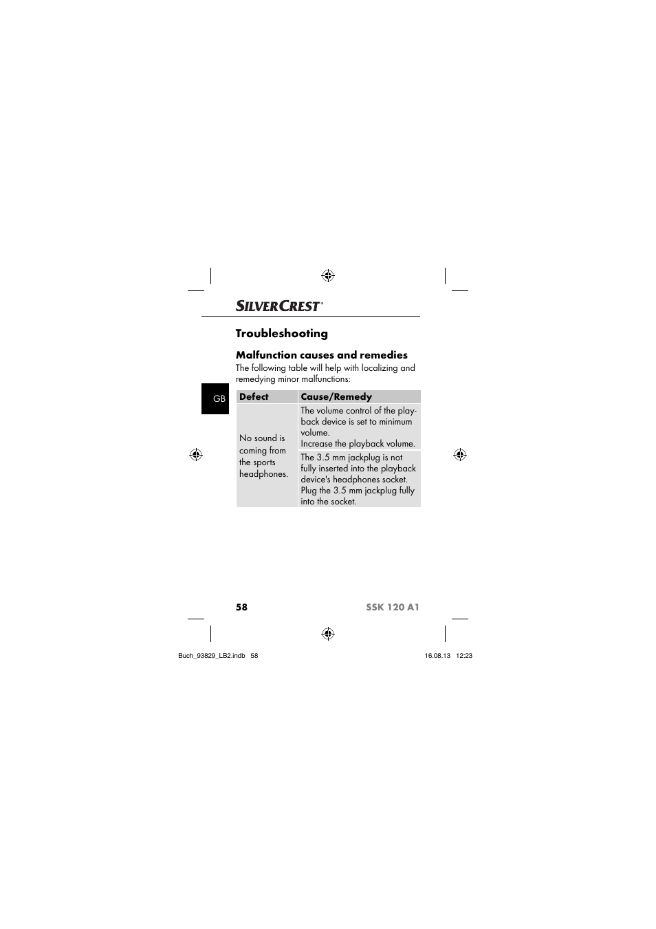 Troubleshooting, Malfunction causes and remedies | Crivit SSK 120 A1 User Manual | Page 61 / 69