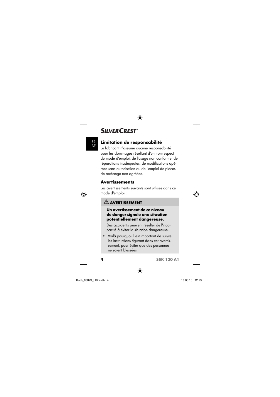 Limitation de responsabilité, Avertissements | Crivit SSK 120 A1 User Manual | Page 7 / 69