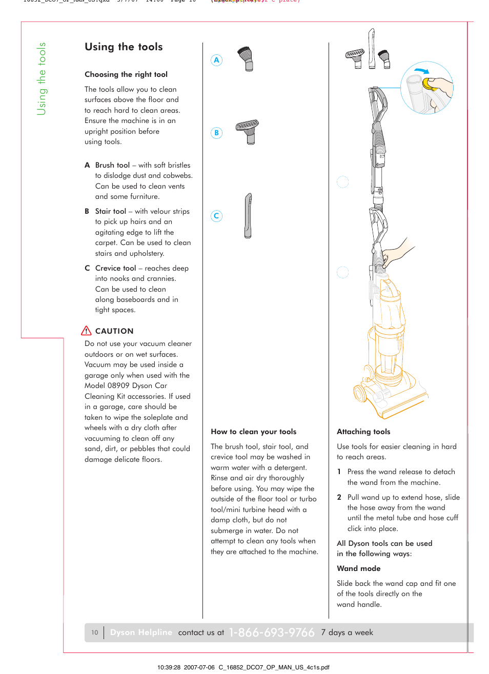 Using the tools | DYSON DC07 User Manual | Page 10 / 20