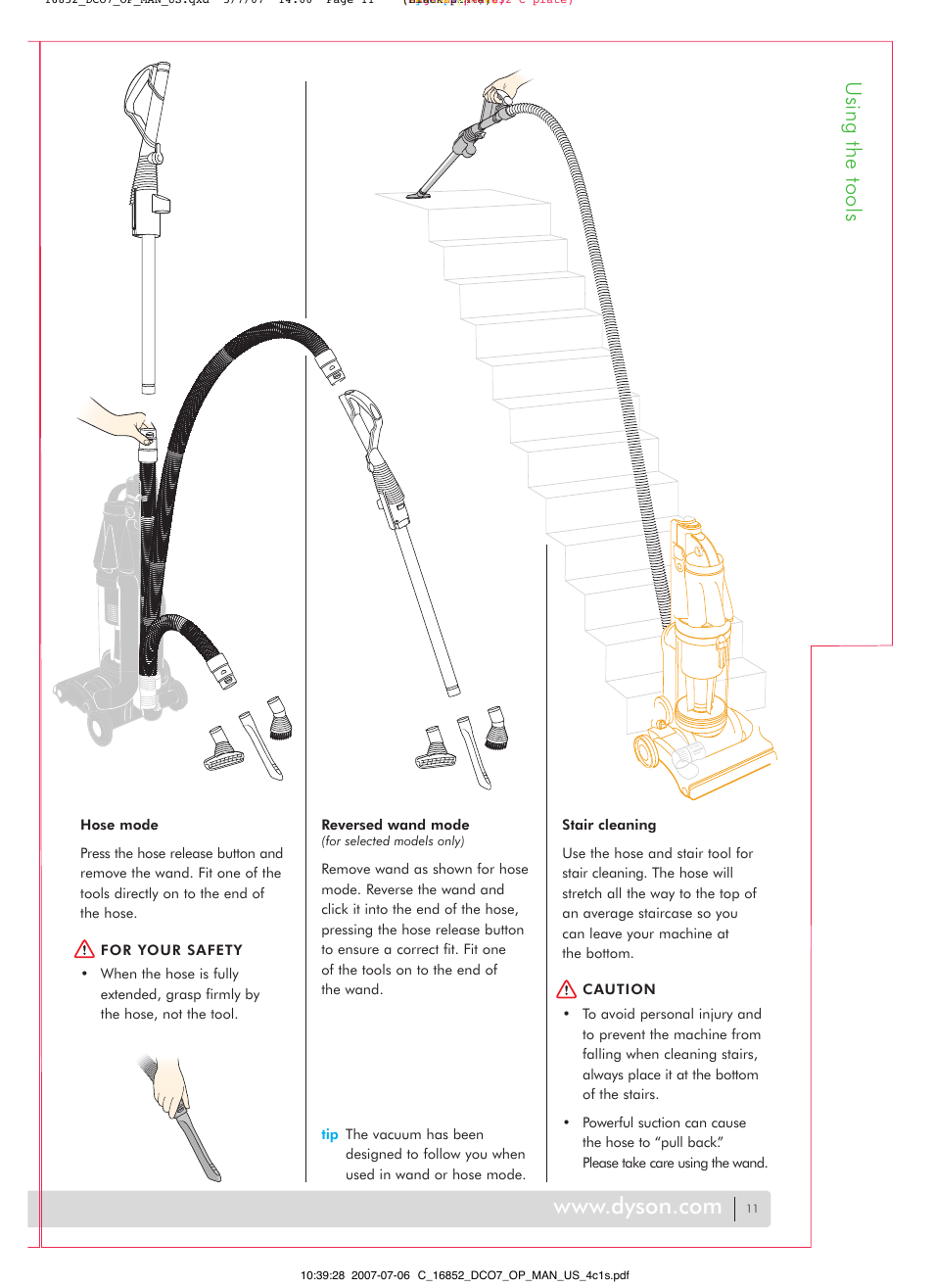 Using the tools | DYSON DC07 User Manual | Page 11 / 20