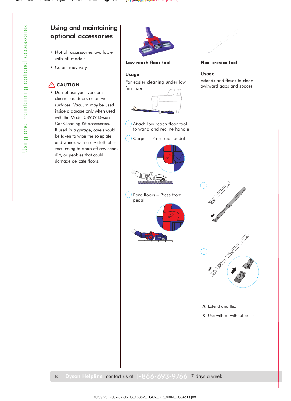 Using and maintaining optional accessories | DYSON DC07 User Manual | Page 16 / 20