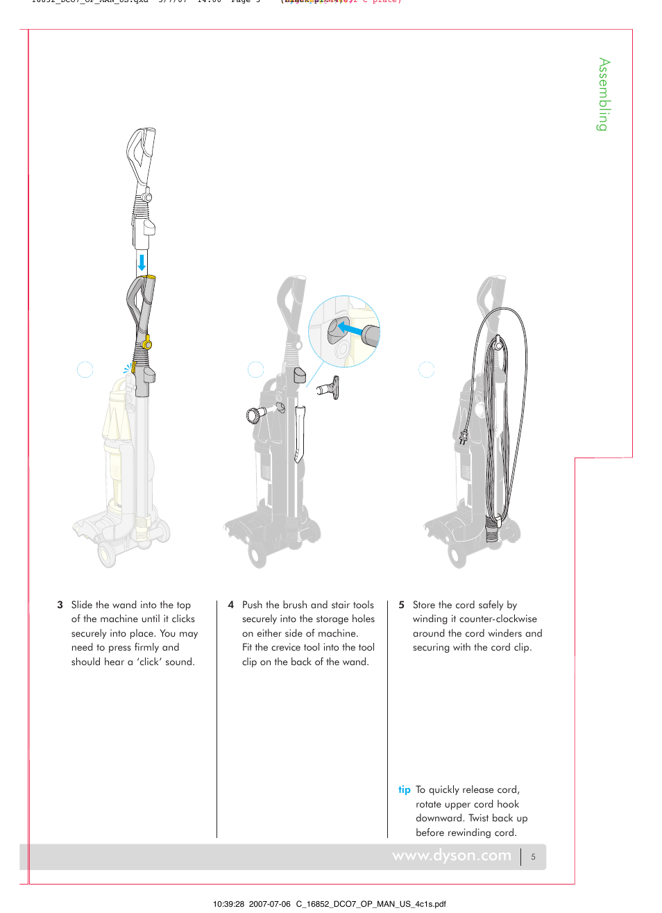Assembling | DYSON DC07 User Manual | Page 5 / 20