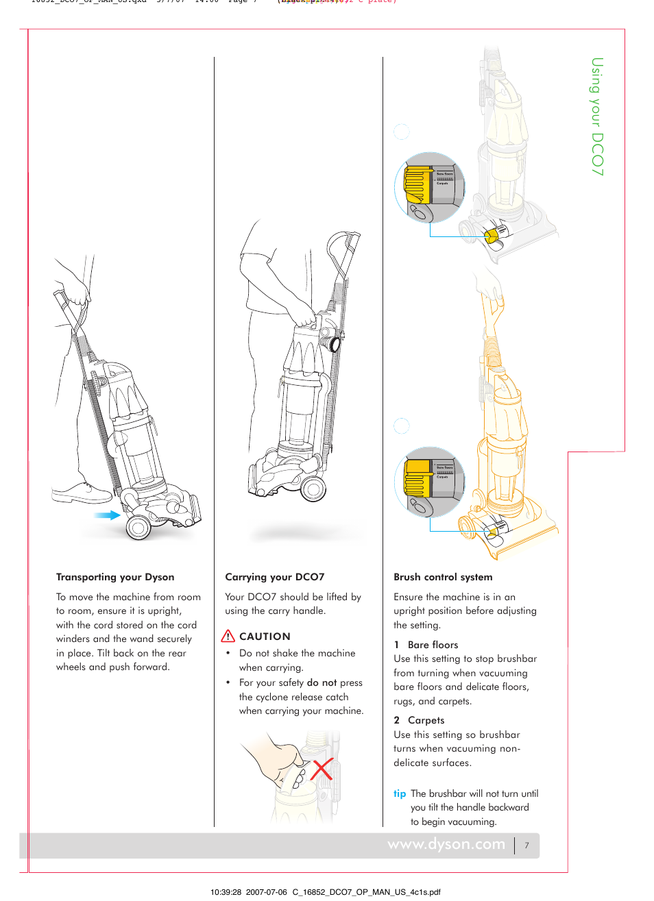 Using your dco7 | DYSON DC07 User Manual | Page 7 / 20