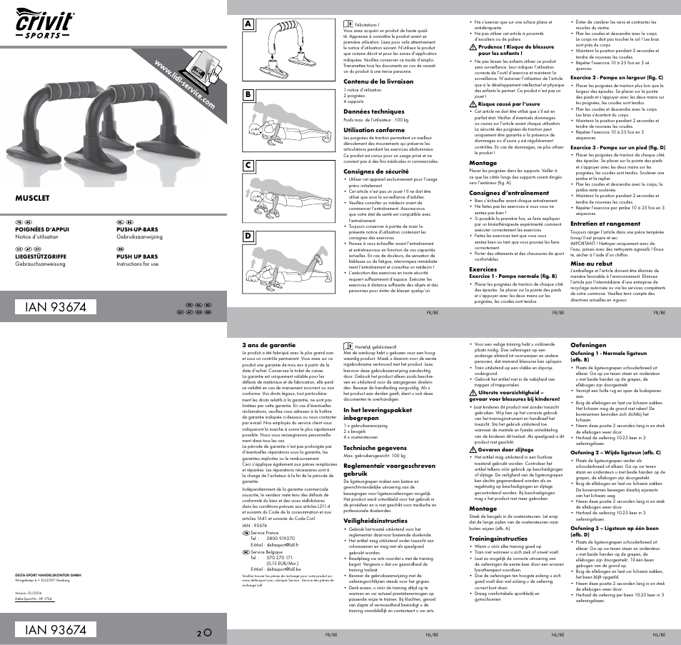 Crivit Sit Up Trainer Liegestuetzgriffe User Manual | 2 pages