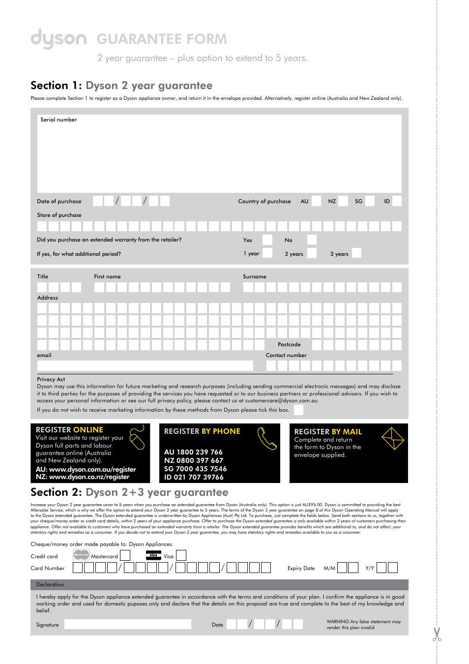 Guarantee form | DYSON DC39 User Manual | Page 7 / 7