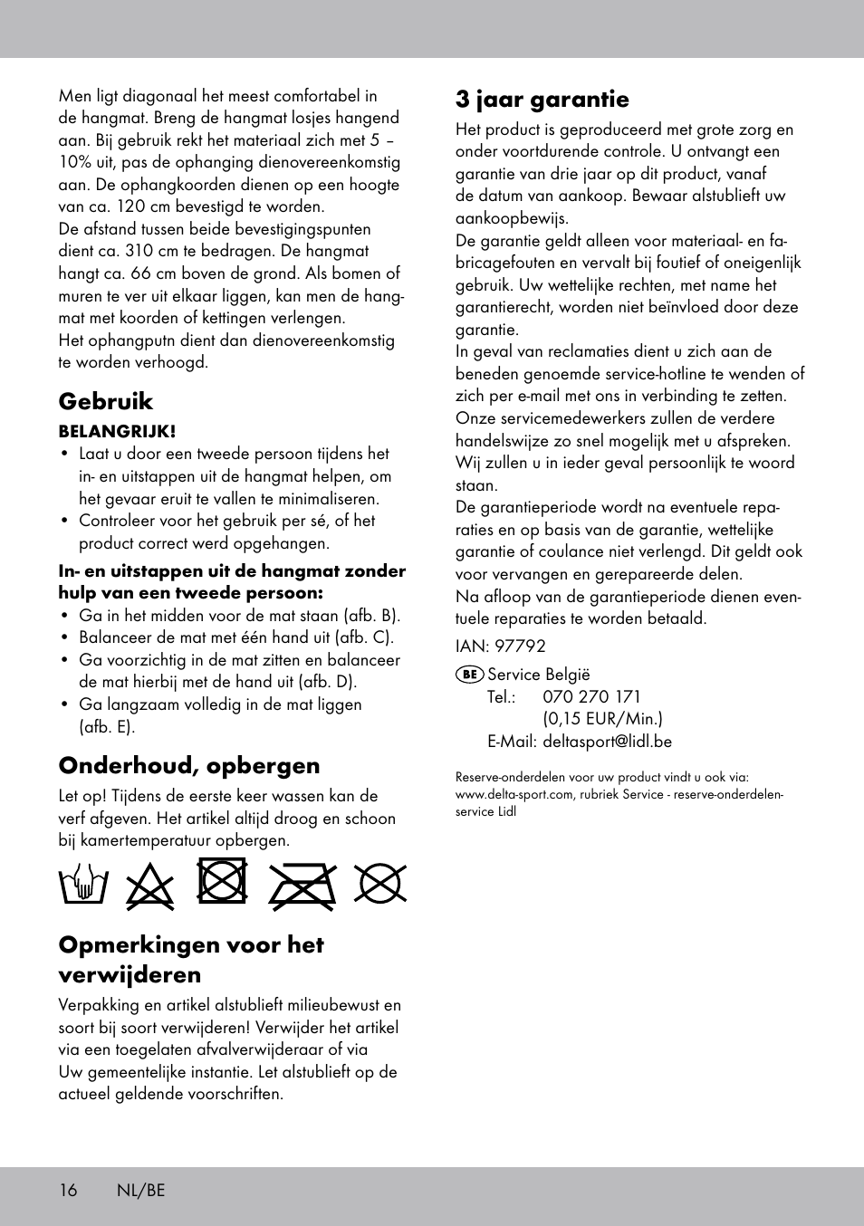 3 jaar garantie, Gebruik, Onderhoud, opbergen | Opmerkingen voor het verwijderen | Crivit HM-1806 User Manual | Page 16 / 20