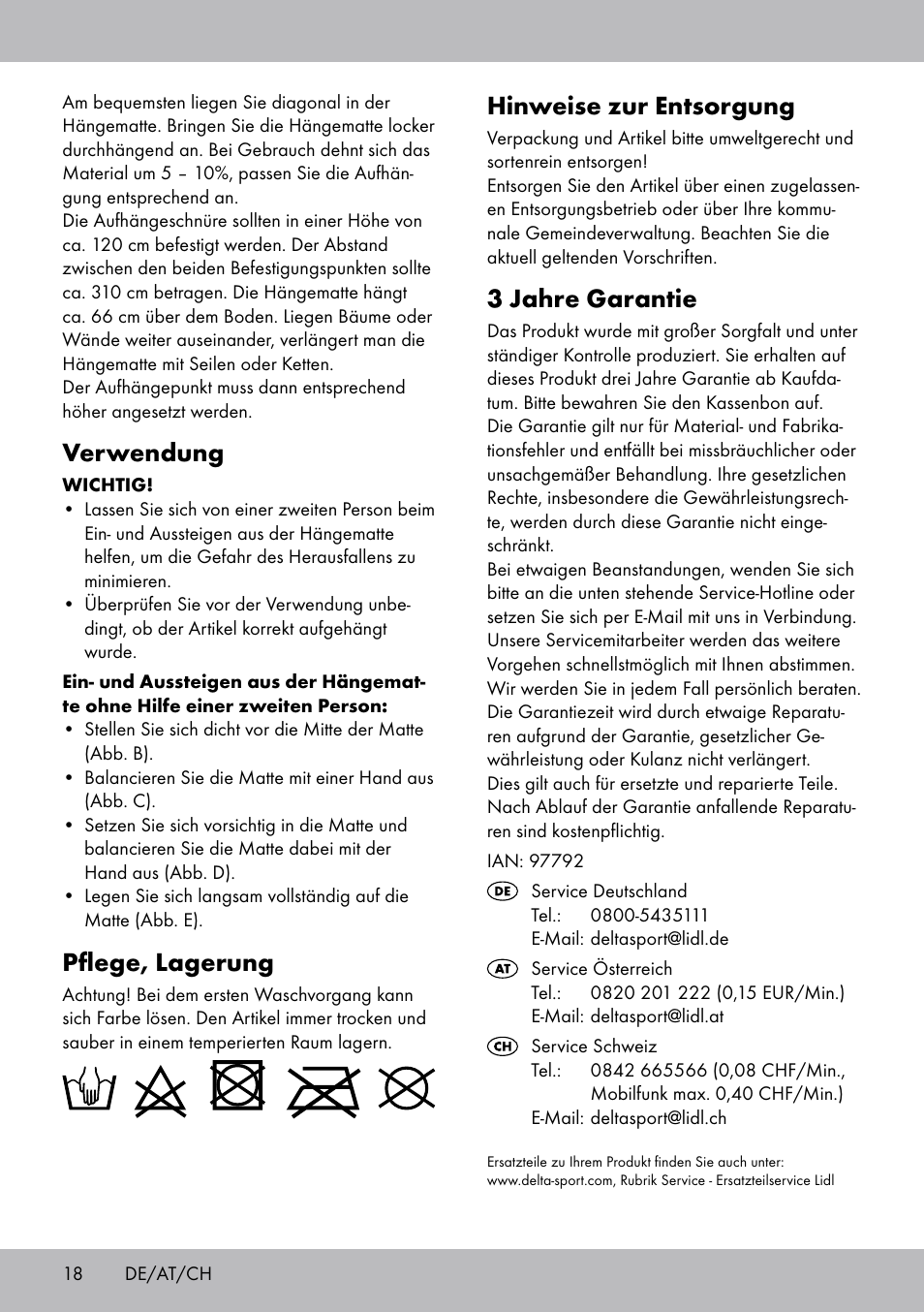 Verwendung, Pflege, lagerung, Hinweise zur entsorgung | 3 jahre garantie | Crivit HM-1806 User Manual | Page 18 / 20