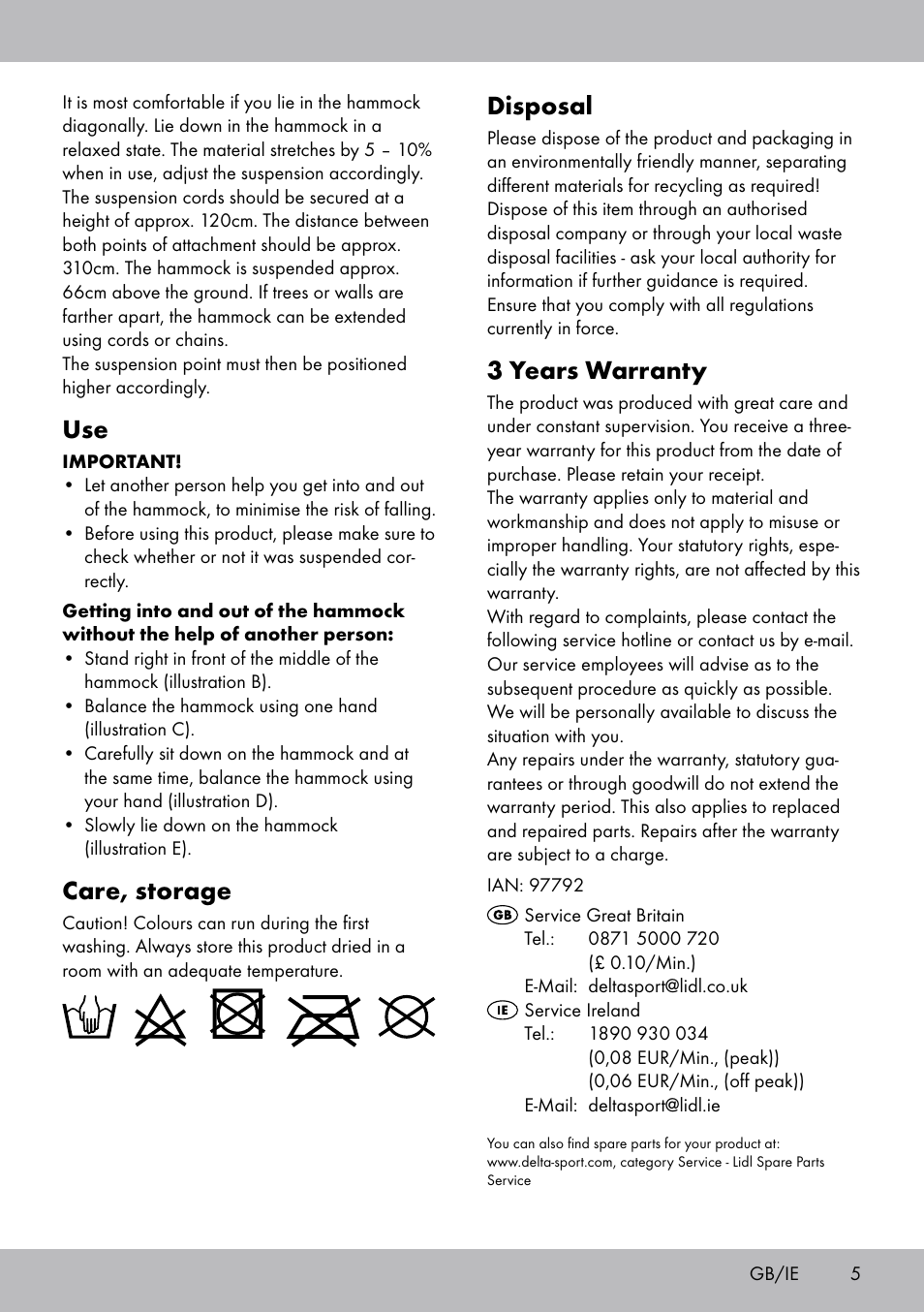 Disposal, 3 years warranty, Care, storage | Crivit HM-1806 User Manual | Page 5 / 20