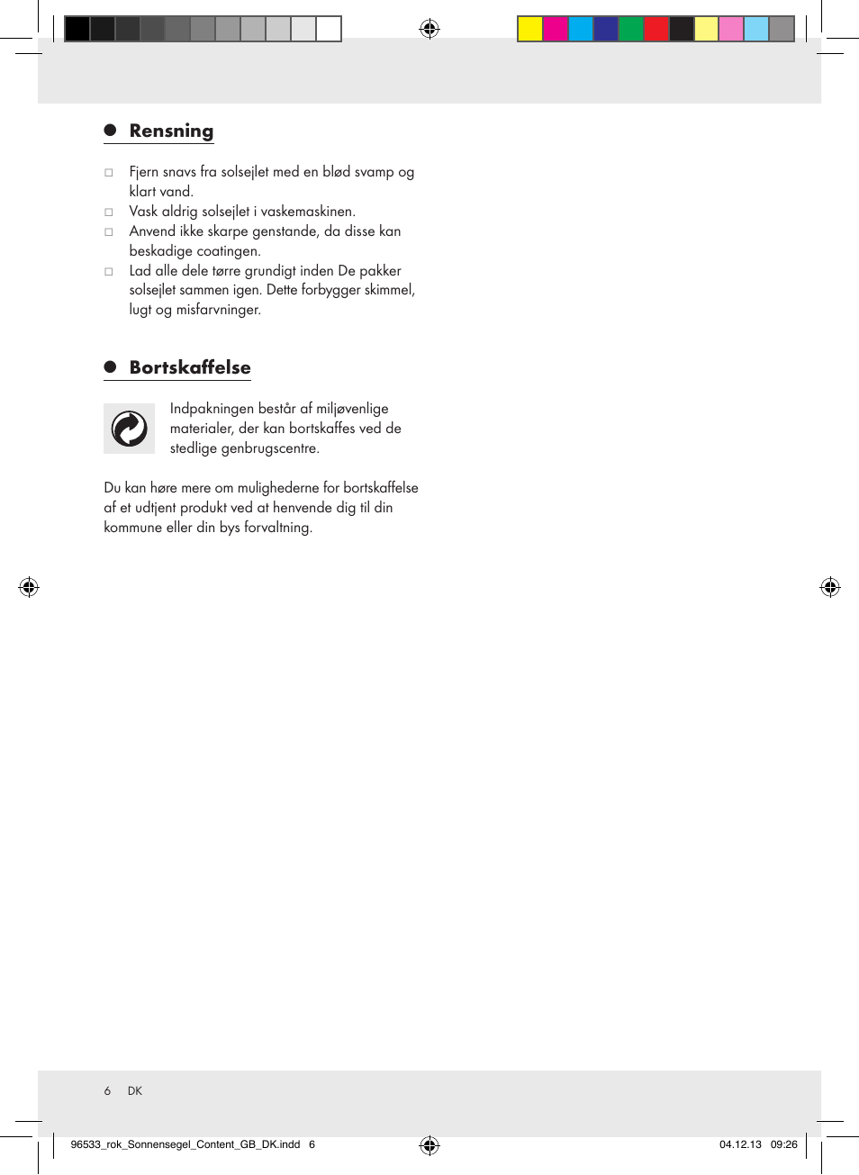 Rensning, Bortskaffelse | Crivit Z31394 User Manual | Page 6 / 9