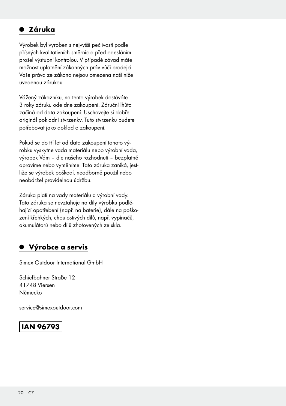 Záruka, Výrobce a servis | Crivit Pop-Up Beach Shelter User Manual | Page 20 / 27