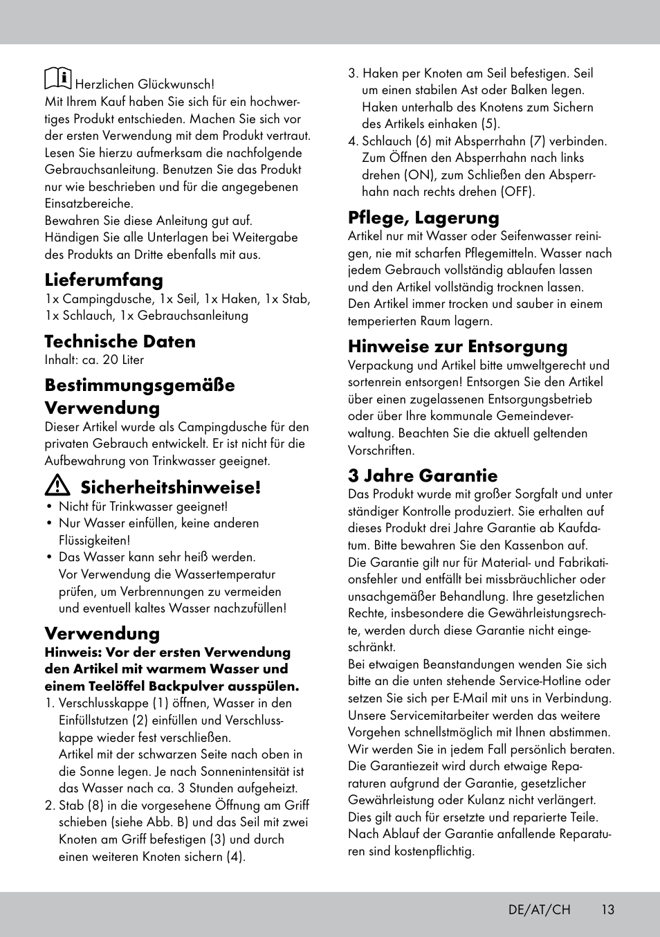 Lieferumfang, Technische daten, Bestimmungsgemäße verwendung | Sicherheitshinweise, Verwendung, Pflege, lagerung, Hinweise zur entsorgung, 3 jahre garantie | Crivit CS-1802 User Manual | Page 11 / 14