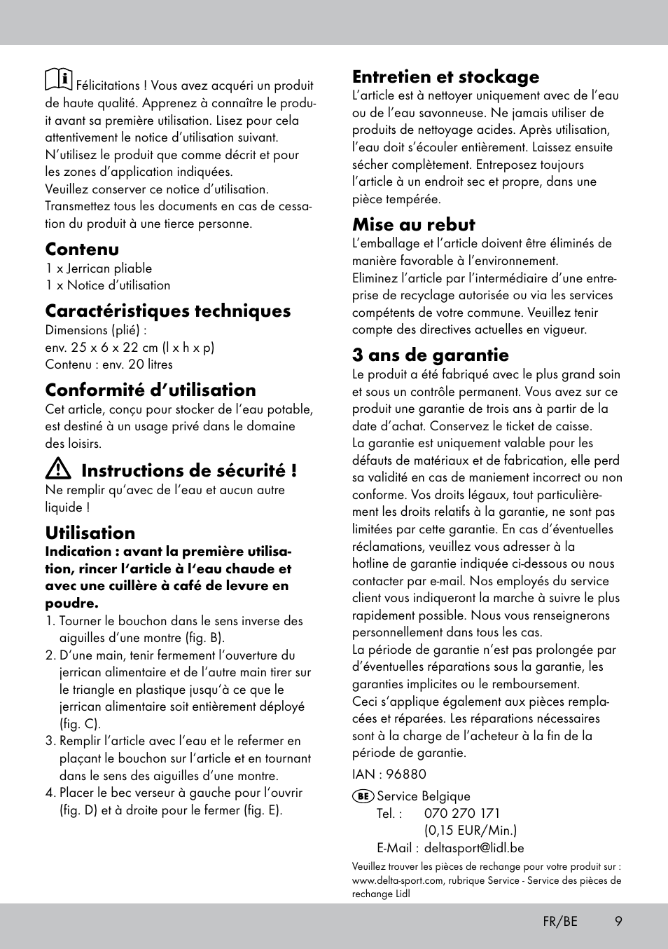 Contenu, Caractéristiques techniques, Conformité d’utilisation | Instructions de sécurité, Utilisation, Entretien et stockage, Mise au rebut, 3 ans de garantie | Crivit CS-1803 User Manual | Page 7 / 10