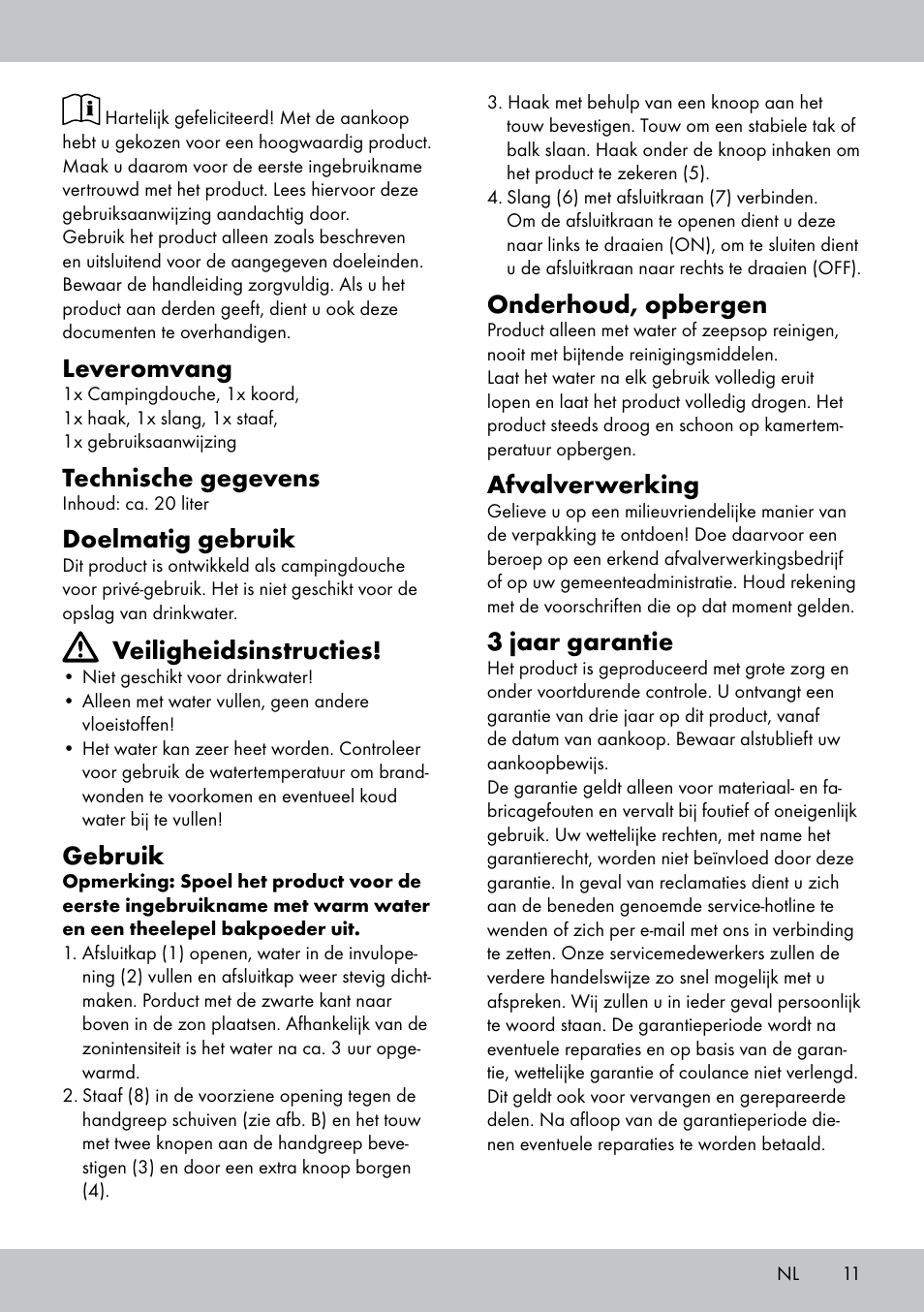 Leveromvang, Technische gegevens, Doelmatig gebruik | Veiligheidsinstructies, Gebruik, Onderhoud, opbergen, Afvalverwerking, 3 jaar garantie | Crivit CS-1802 User Manual | Page 9 / 14