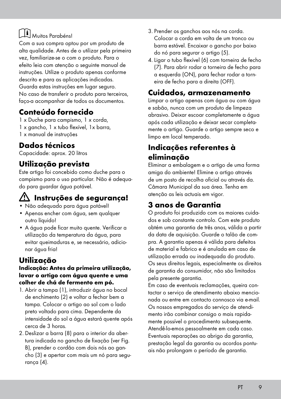 Conteúdo fornecido, Dados técnicos, Utilização prevista | Instruções de segurança, Utilização, Cuidados, armazenamento, Indicações referentes à eliminação, 3 anos de garantia | Crivit CS-1802 User Manual | Page 7 / 14