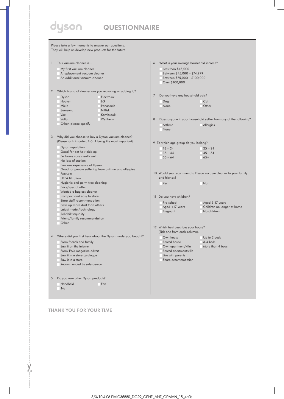 Questionnaire | DYSON DC29 User Manual | Page 11 / 12