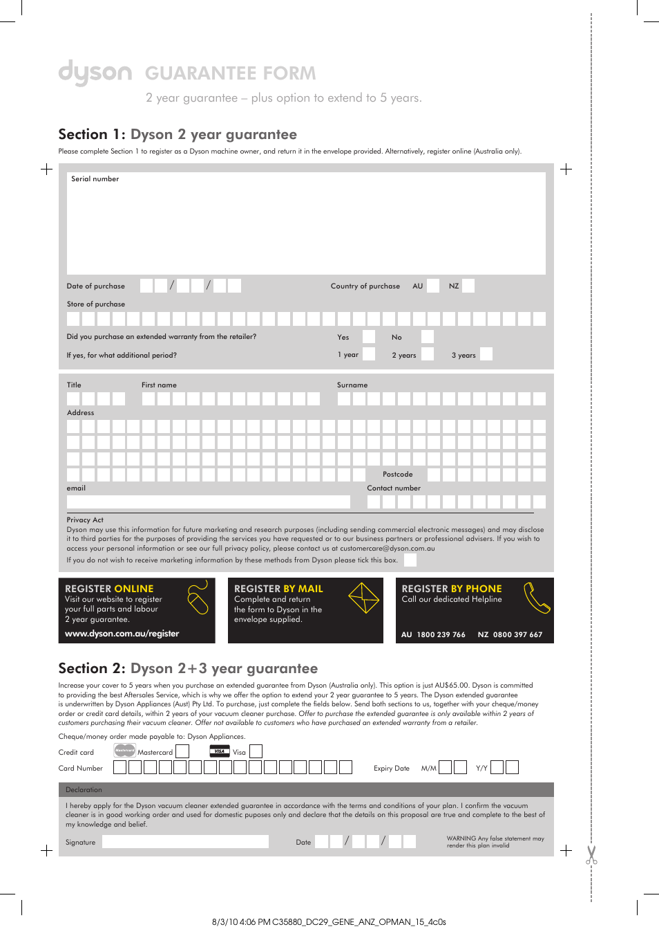 Guarantee form | DYSON DC29 User Manual | Page 12 / 12