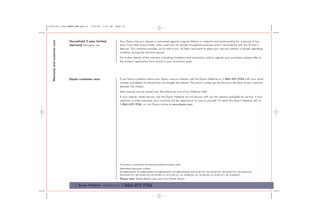 DYSON DC11 User Manual | Page 16 / 16