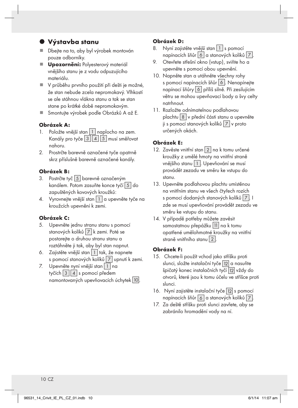 Výstavba stanu | Crivit Z31983 User Manual | Page 10 / 18