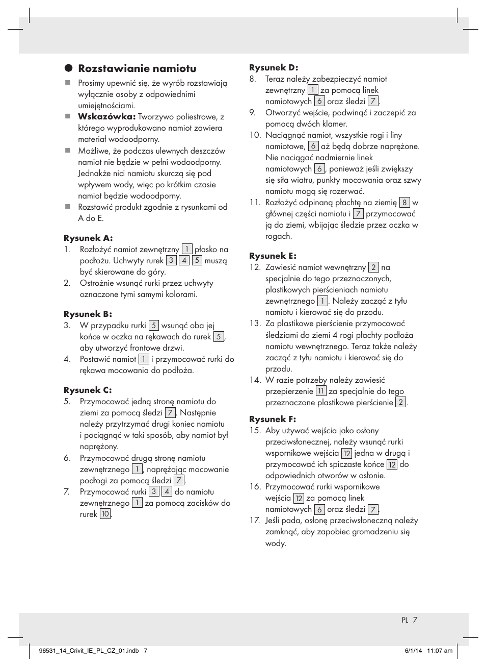 Rozstawianie namiotu | Crivit Z31983 User Manual | Page 7 / 18