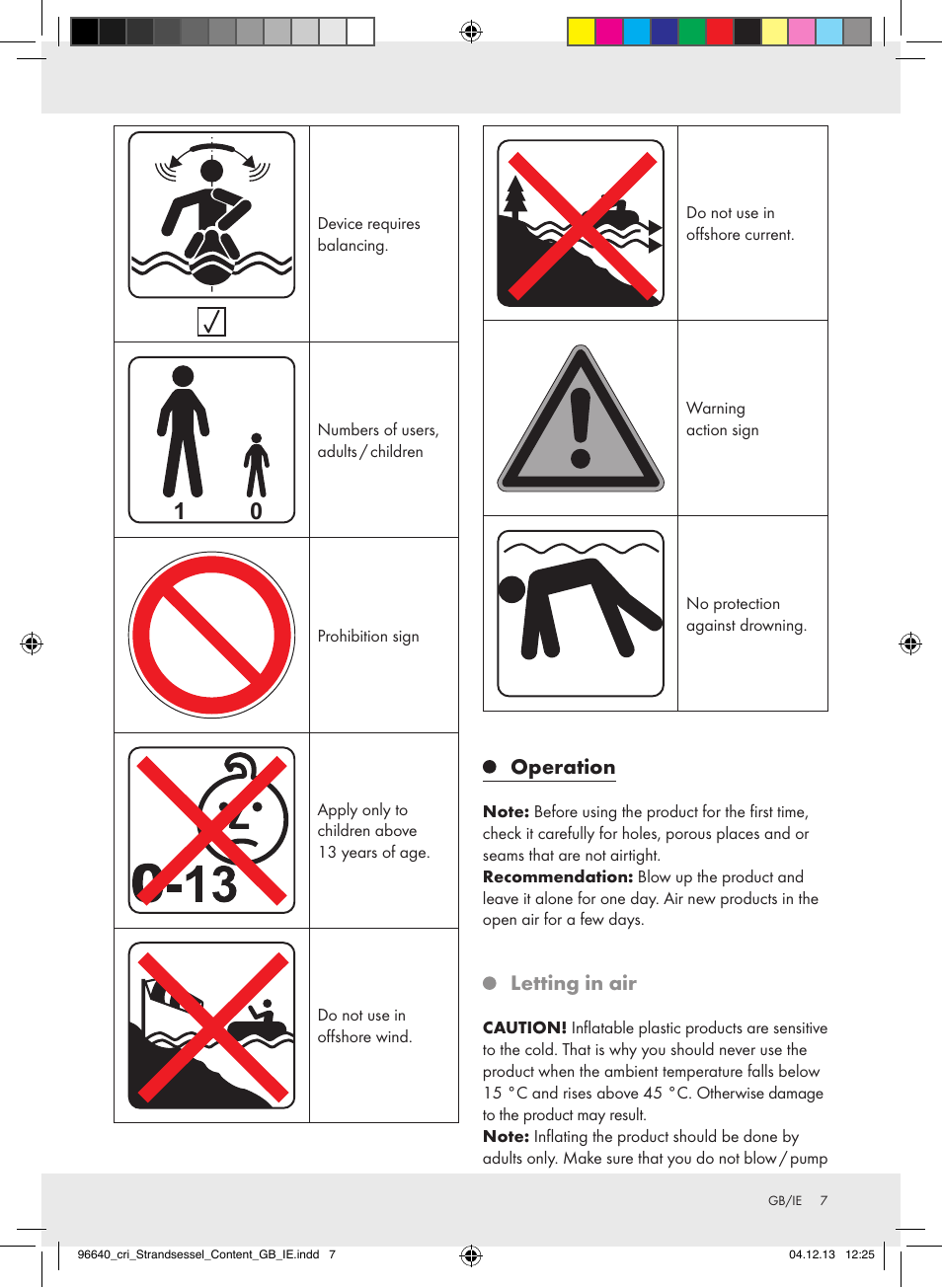 Operation, Letting in air | Crivit Z31956A_B User Manual | Page 7 / 10