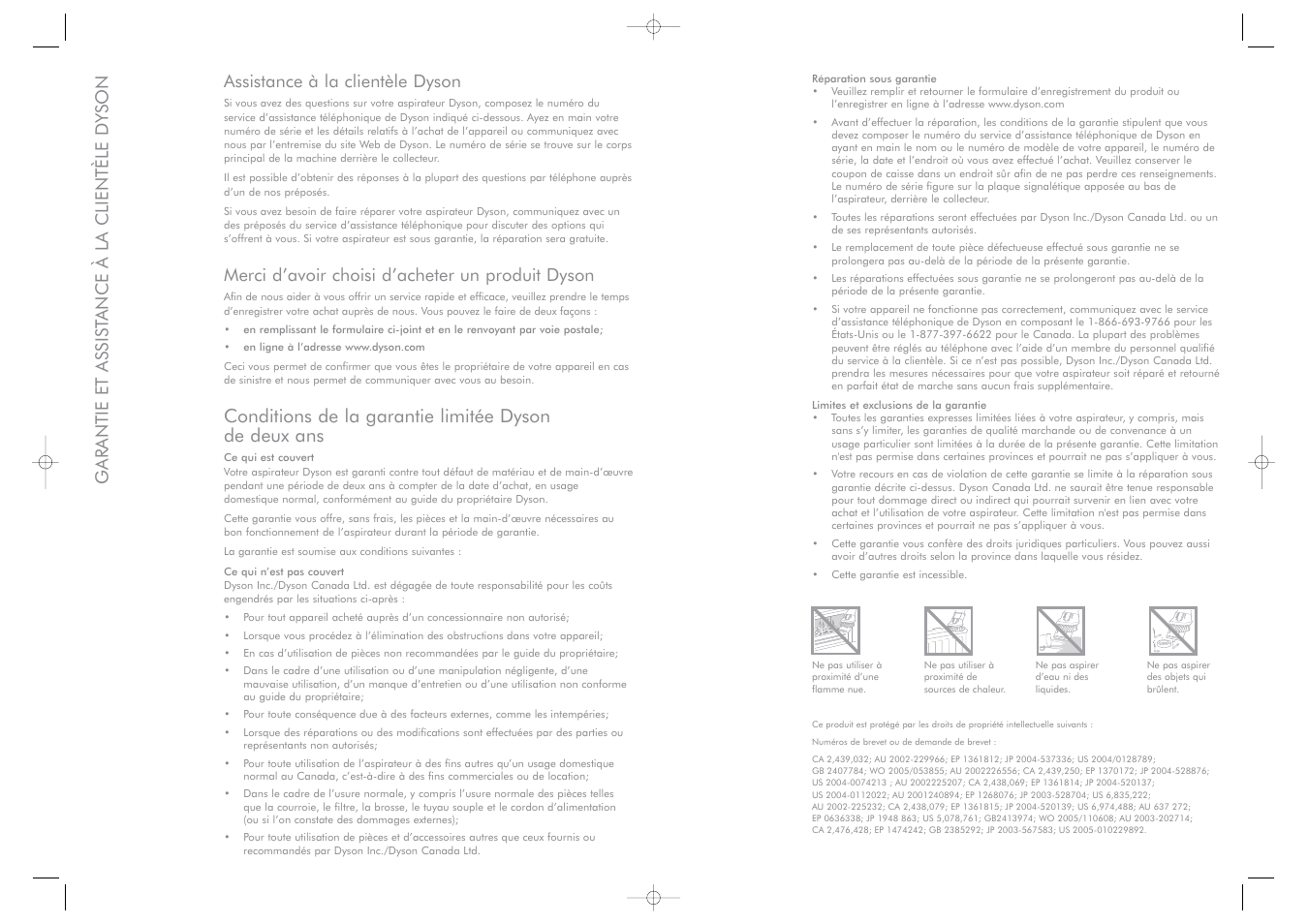 Assistance à la clientèle dyson, Merci d’avoir choisi d’acheter un produit dyson, Garantie et assist ance à la clientèle d yson | DYSON Root 6 User Manual | Page 8 / 9