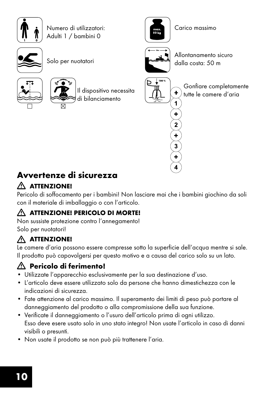 Avvertenze di sicurezza | Crivit Inflatable Beach Chair User Manual | Page 10 / 32