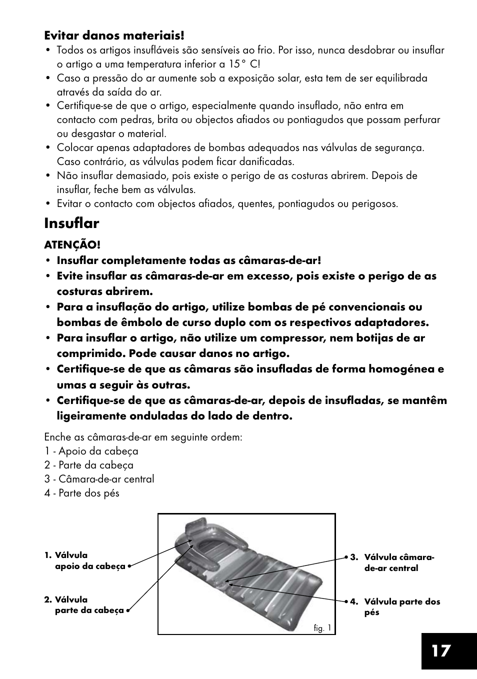 Insuflar, Evitar danos materiais | Crivit Inflatable Beach Chair User Manual | Page 17 / 32