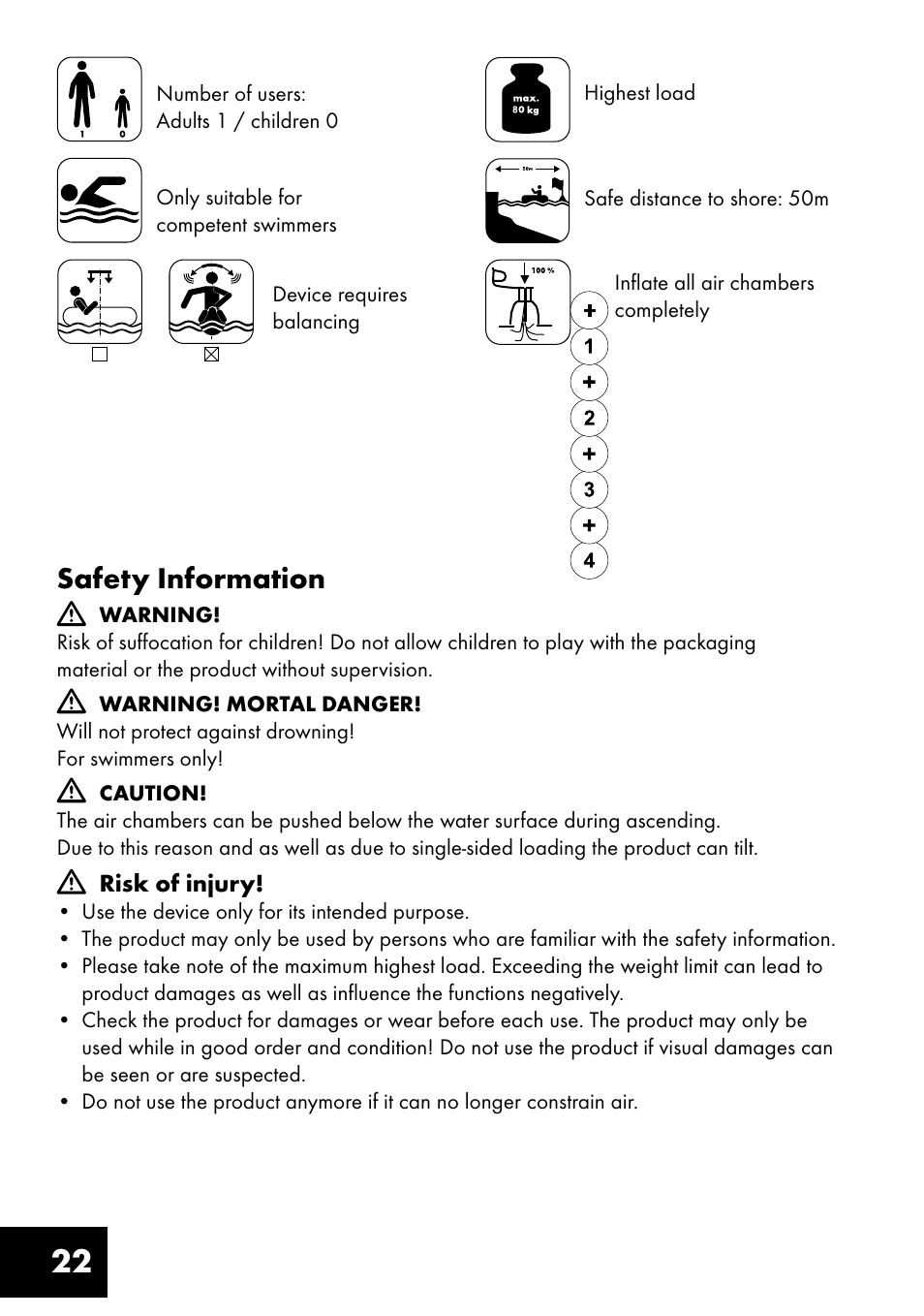 Safety information | Crivit Inflatable Beach Chair User Manual | Page 22 / 32