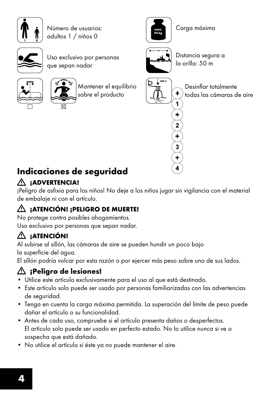 Indicaciones de seguridad | Crivit Inflatable Beach Chair User Manual | Page 4 / 32