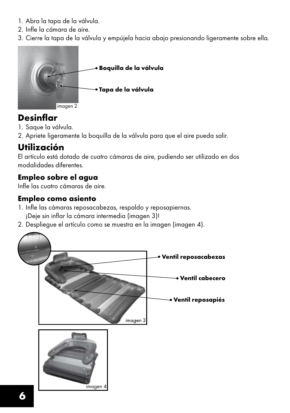 Desinflar, Utilización | Crivit Inflatable Beach Chair User Manual | Page 6 / 32