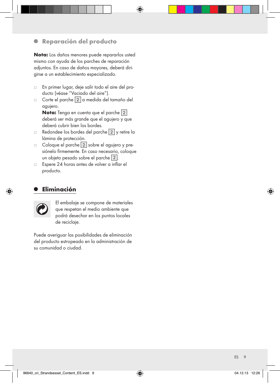 Reparación del producto, Eliminación | Crivit Z31956A_B User Manual | Page 9 / 34