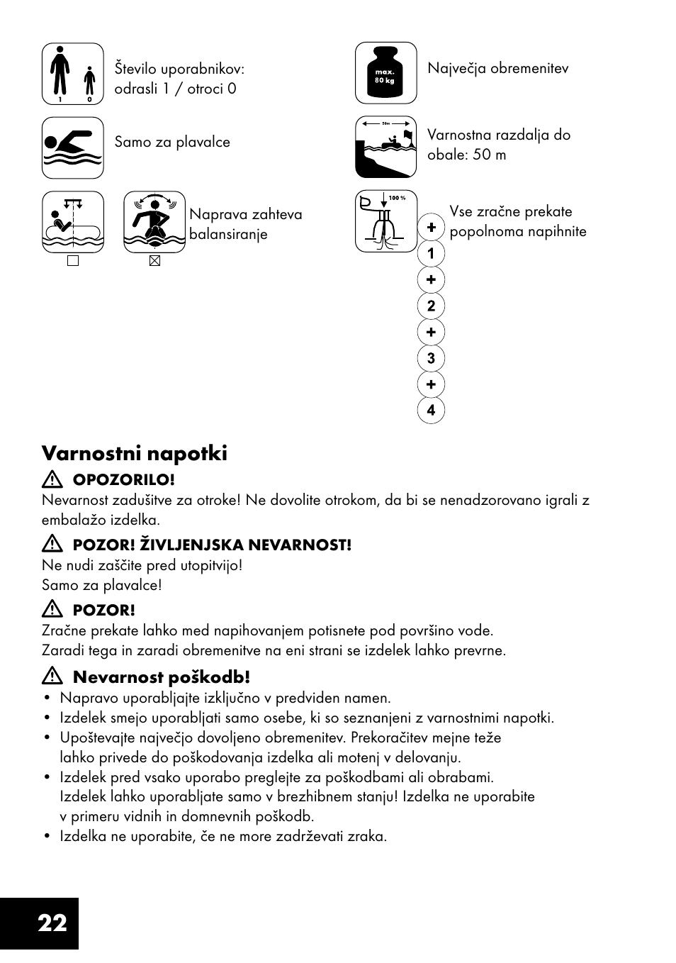 Varnostni napotki | Crivit Inflatable Beach Chair User Manual | Page 22 / 44