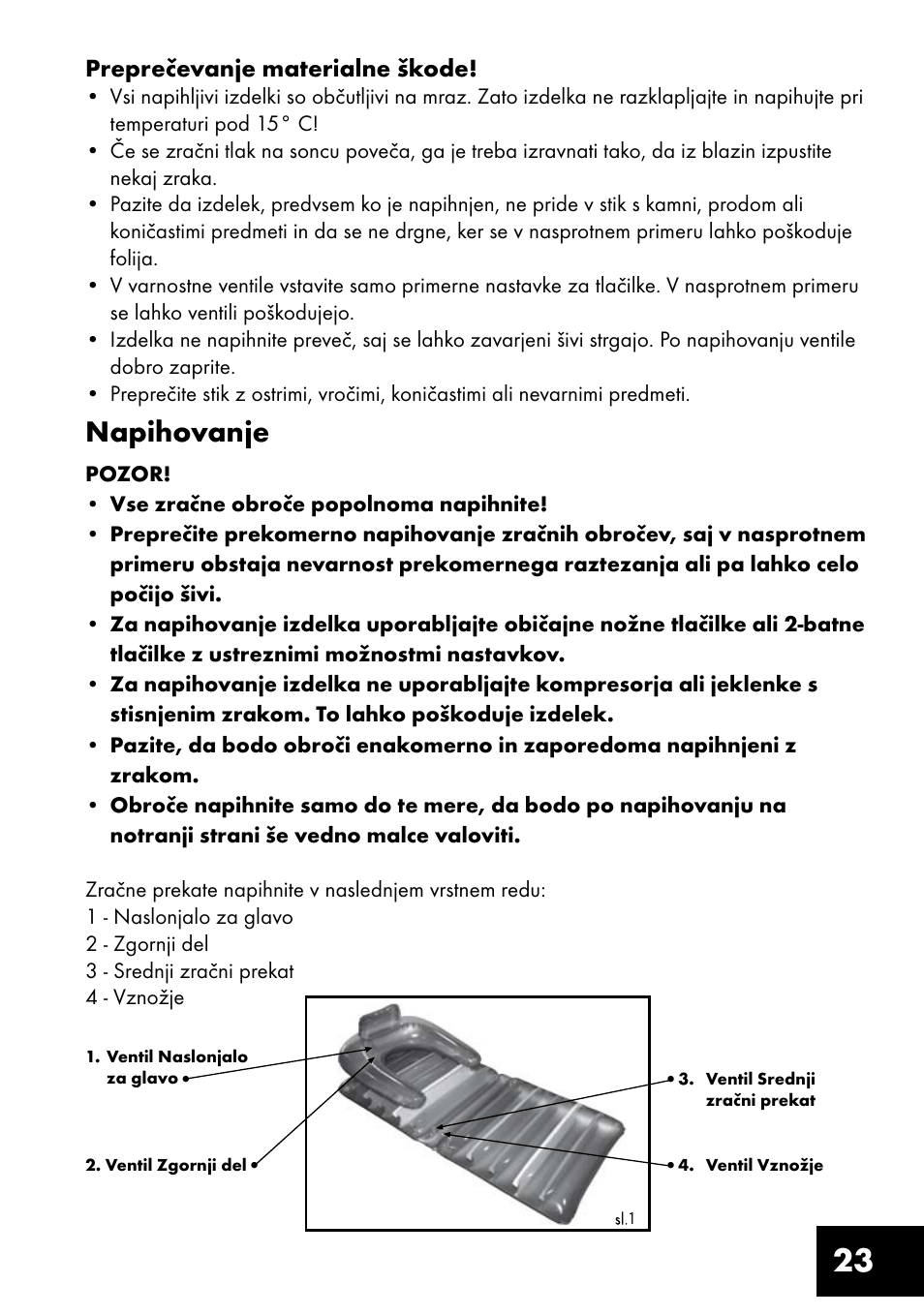 Napihovanje | Crivit Inflatable Beach Chair User Manual | Page 23 / 44