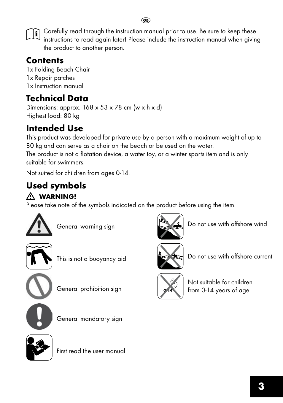 Crivit Inflatable Beach Chair User Manual | Page 3 / 44