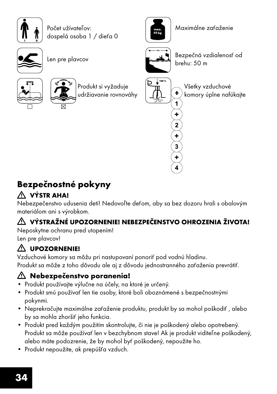 Bezpečnostné pokyny | Crivit Inflatable Beach Chair User Manual | Page 34 / 44