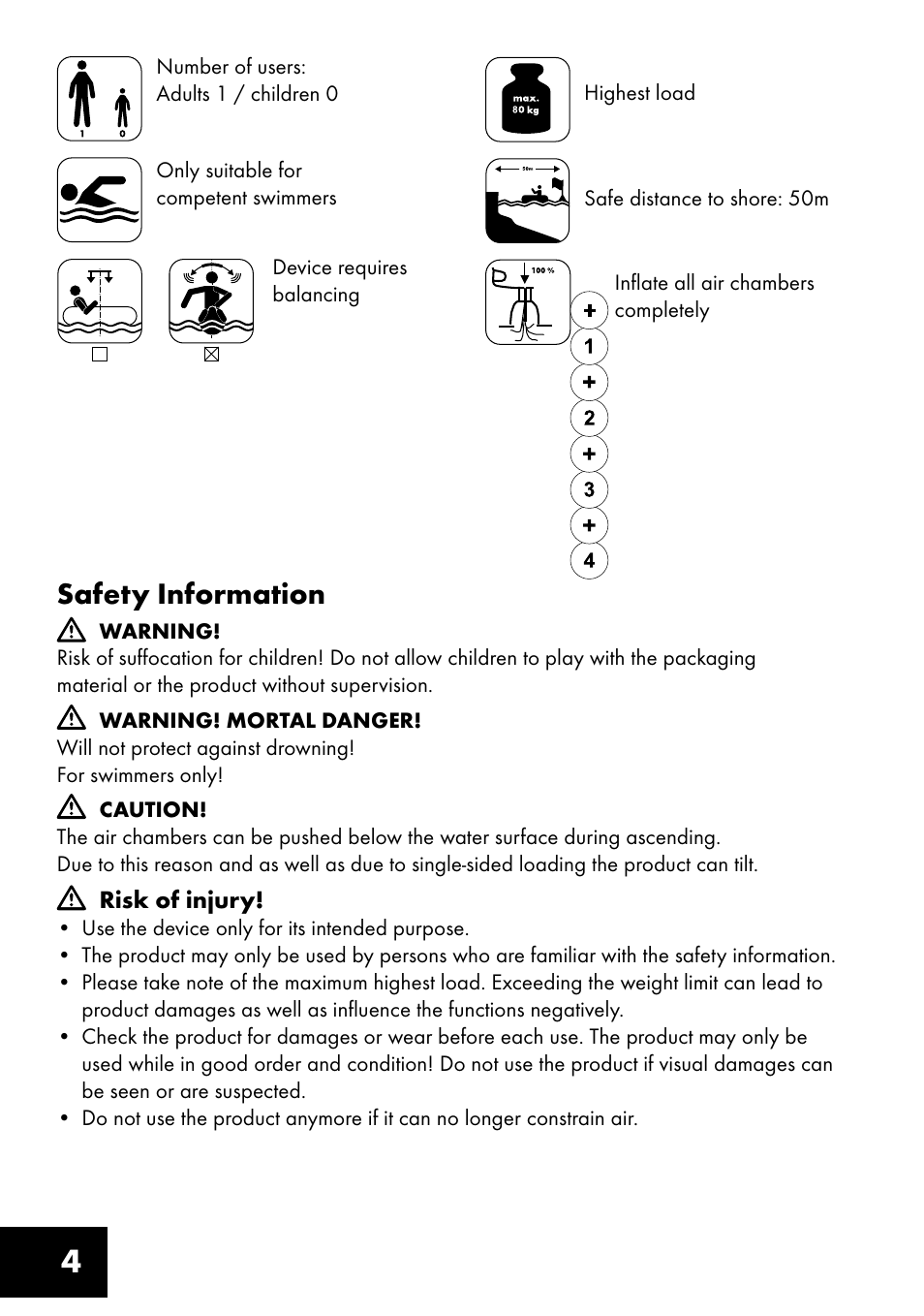 Safety information | Crivit Inflatable Beach Chair User Manual | Page 4 / 44