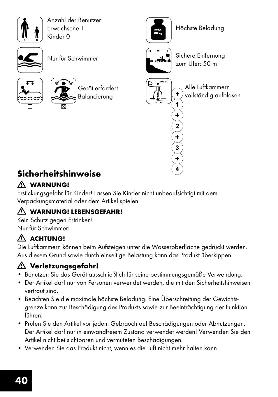 Sicherheitshinweise | Crivit Inflatable Beach Chair User Manual | Page 40 / 44
