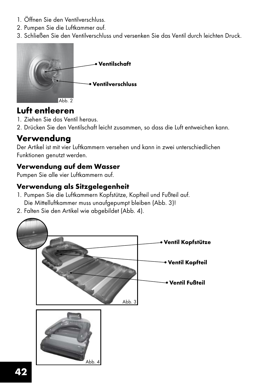 Luft entleeren, Verwendung | Crivit Inflatable Beach Chair User Manual | Page 42 / 44
