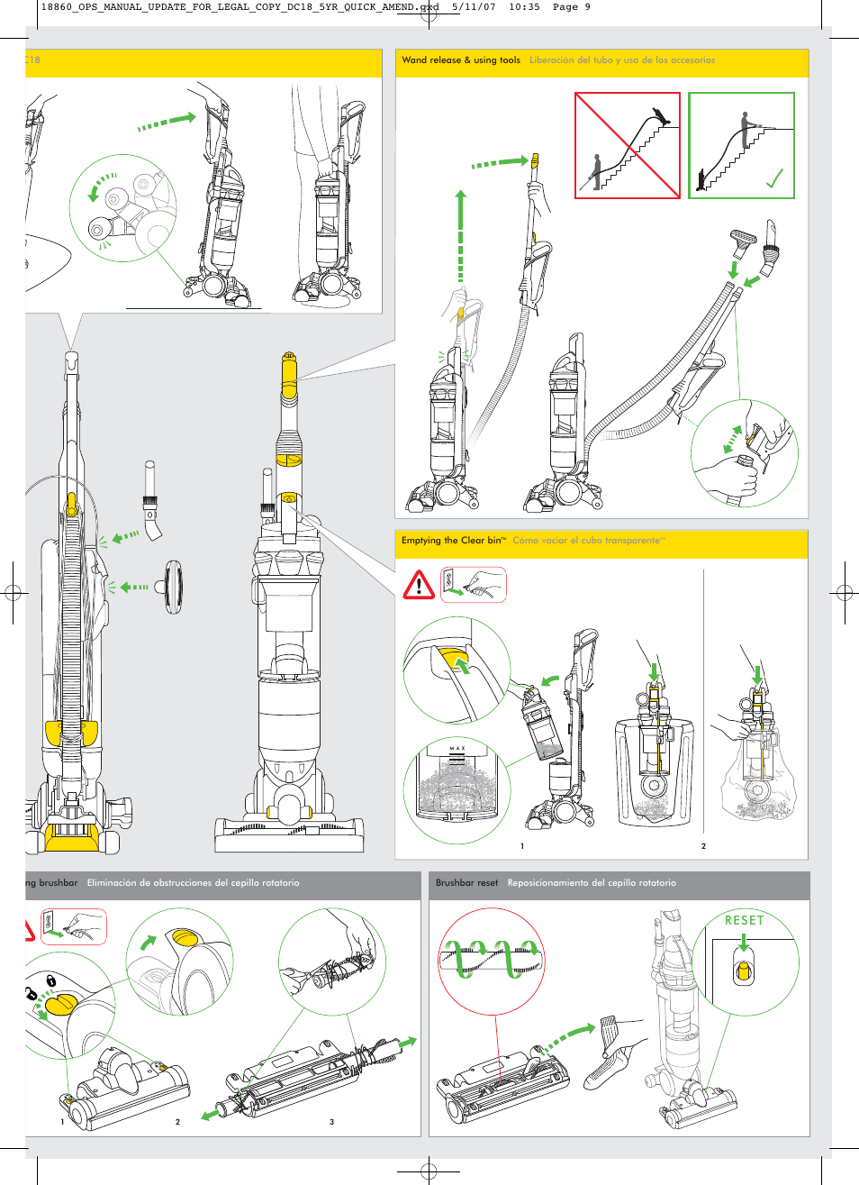 Reset | DYSON DC18 User Manual | Page 9 / 16