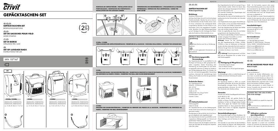 Crivit Pannier Bag Set User Manual | 2 pages