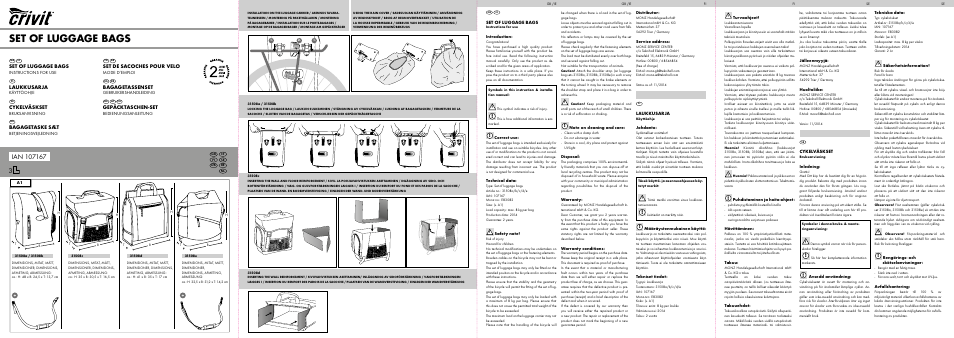 Crivit Pannier Bag Set User Manual | 2 pages