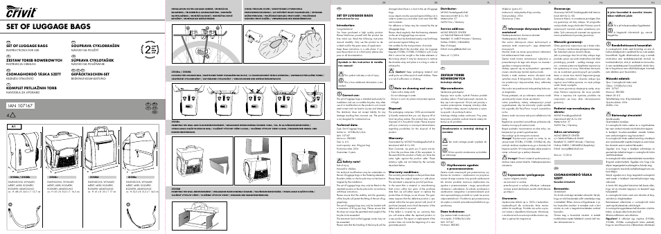 Crivit Pannier Bag Set User Manual | 2 pages