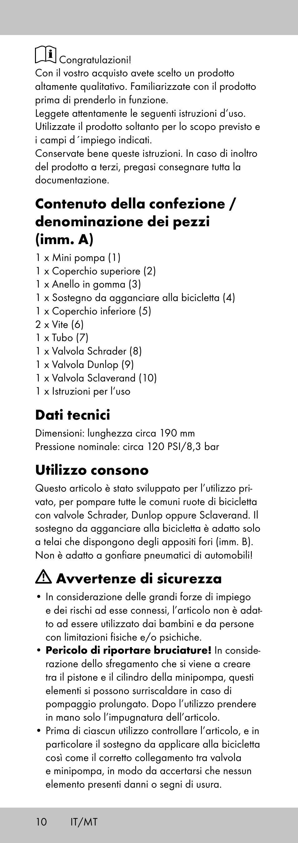 Dati tecnici, Utilizzo consono, Avvertenze di sicurezza | Crivit MP-2058 User Manual | Page 10 / 24