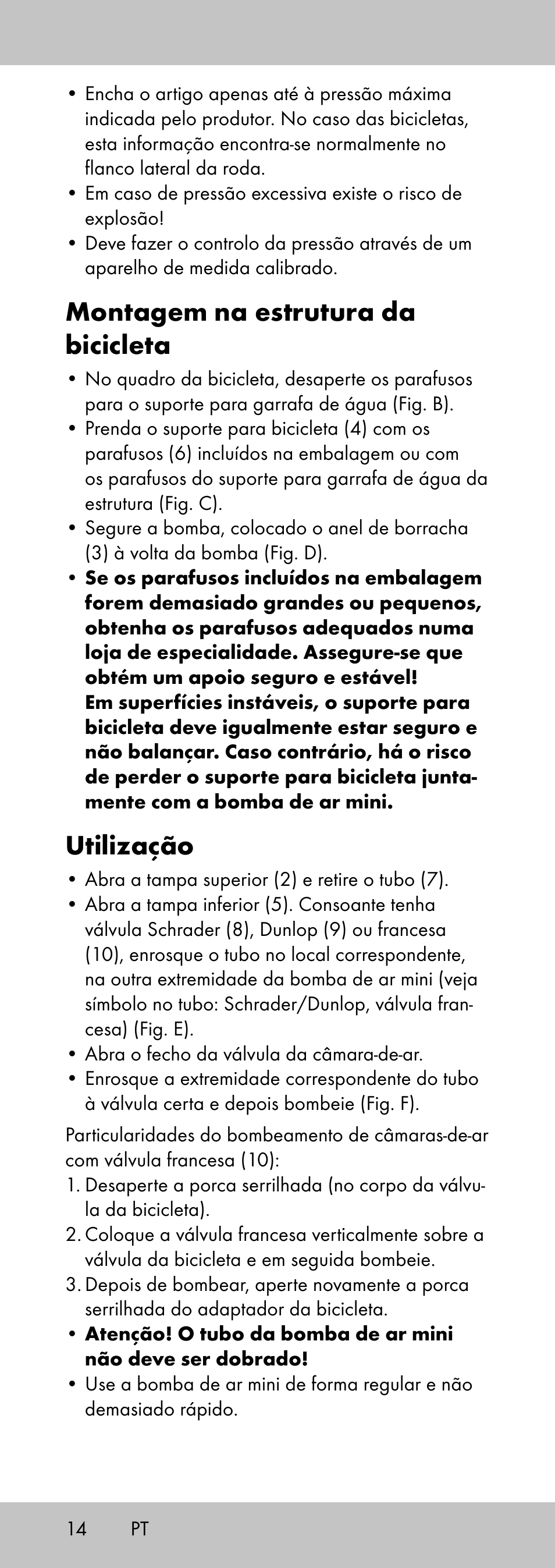 Montagem na estrutura da bicicleta, Utilização | Crivit MP-2058 User Manual | Page 14 / 24