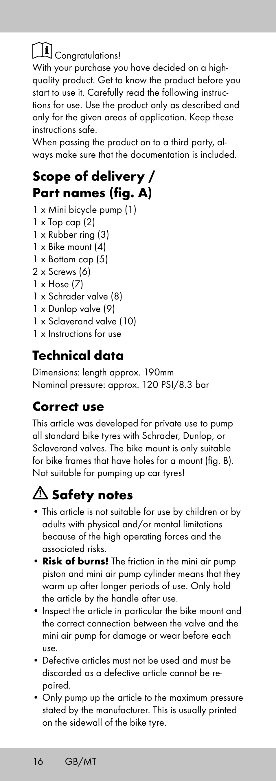 Scope of delivery / part names (fig. a), Technical data, Correct use | Crivit MP-2058 User Manual | Page 16 / 24