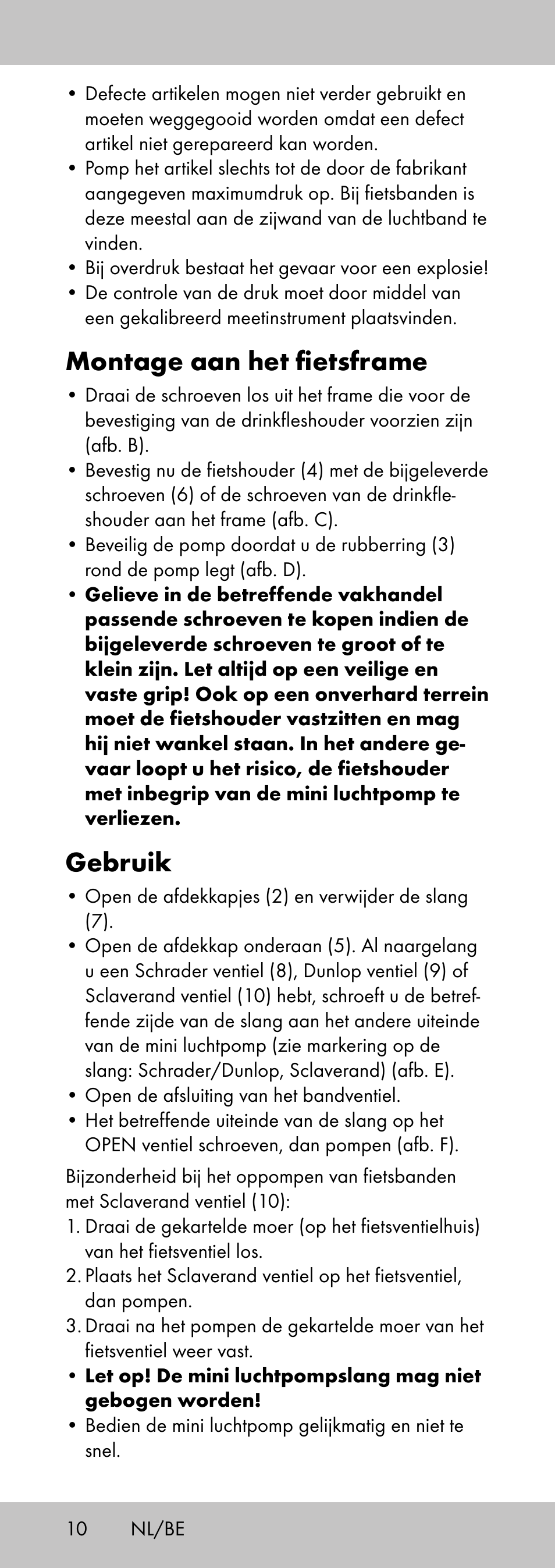 Montage aan het fietsframe, Gebruik | Crivit MP-2058 User Manual | Page 10 / 20