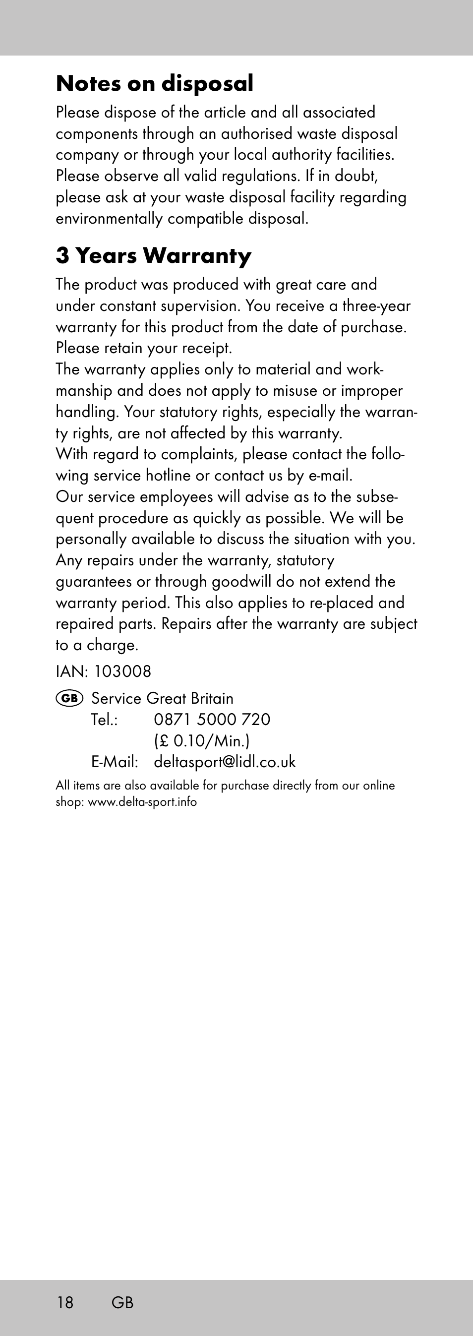 3 years warranty | Crivit MP-2058 User Manual | Page 18 / 20