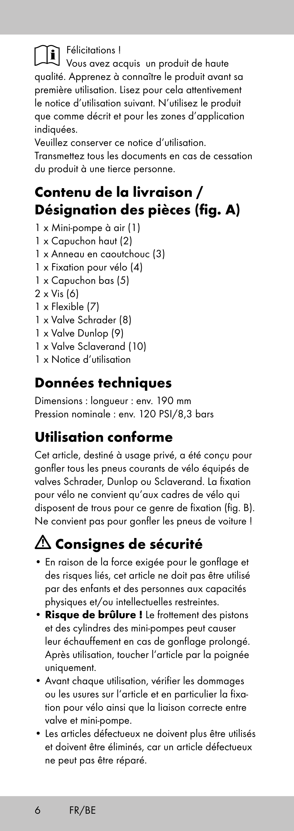 Données techniques, Utilisation conforme, Consignes de sécurité | Crivit MP-2058 User Manual | Page 6 / 20