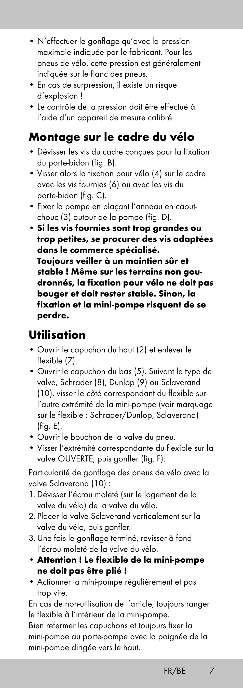 Montage sur le cadre du vélo, Utilisation | Crivit MP-2058 User Manual | Page 7 / 20